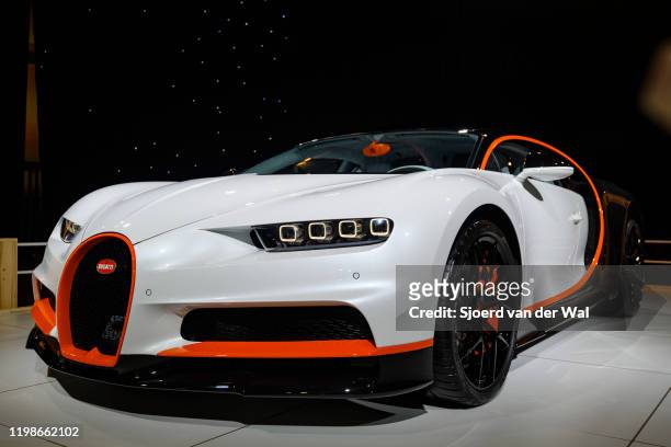 Bugatti Chiron Sport mid-engined W16 engine exclusive hypercar on display at Brussels Expo on JANUARY 08, 2020 in Brussels, Belgium. The Bugatti...