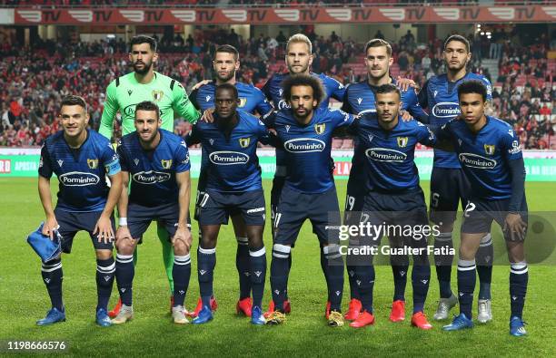 Famalicao players pose for a team photo before the start of the Taca de Portugal match between SL Benfica and FC Famalicao at Estadio da Luz on...