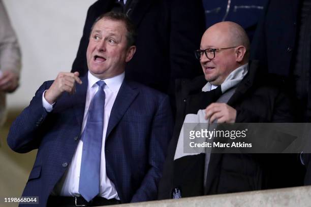 Newcastle United owner Mike Ashley and Lee Charnley, Newcastle United's managing director during the FA Cup Fourth Round Replay match between Oxford...