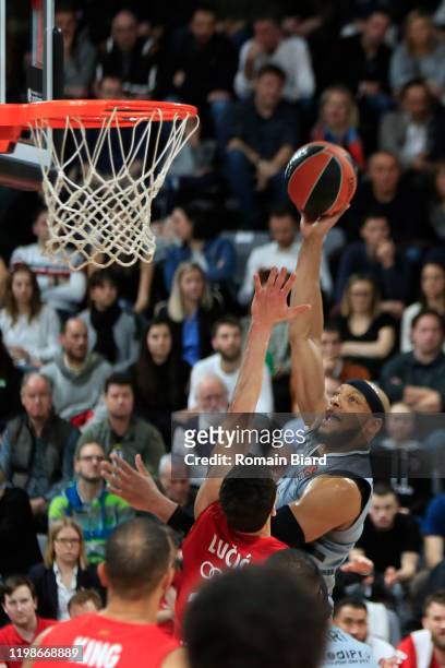 Adreian Payne, #33 of LDLC Asvel Villeurbanne and Vladimir Lucic, #11 of FC Bayern Munich in action during the 2019/2020 Turkish Airlines EuroLeague...