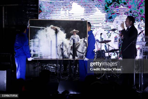 Work to be auctioned is shown during the amfAR Gala Mexico City 2020 on February 04, 2020 in Mexico City, Mexico.