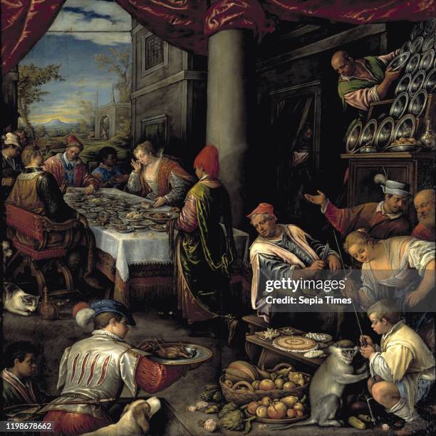 Leandro Bassano, Anthony and Cleopatra, The Feast of Anthony and Cleopatra, Antonius and Cleopatra's Guest Supper, Painting, Cleopatra, Oil on...