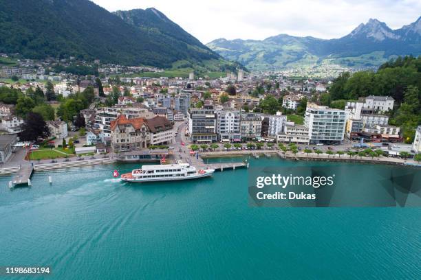 Aerial view fountain SZ with passenger ship.