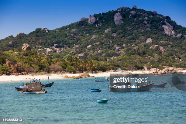 Rocky coast landscape with fishing boats at Vinh Hy, South China Sea,Ninh Thuan, Vietnam , 30074666.