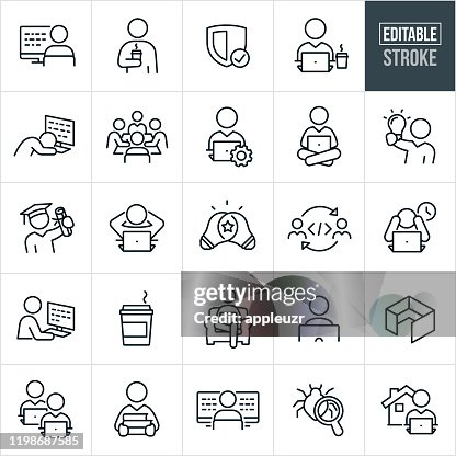 Computer Programing Thin Line Icons - Editable Stroke Computer Programing Thin Line Icons - Editable Stroke