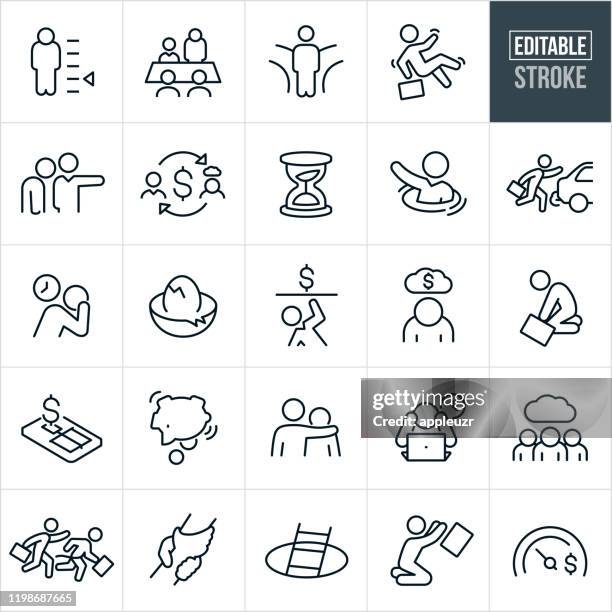 ilustraciones, imágenes clip art, dibujos animados e iconos de stock de iconos de línea fina de fallo empresarial - trazo editable - frustration