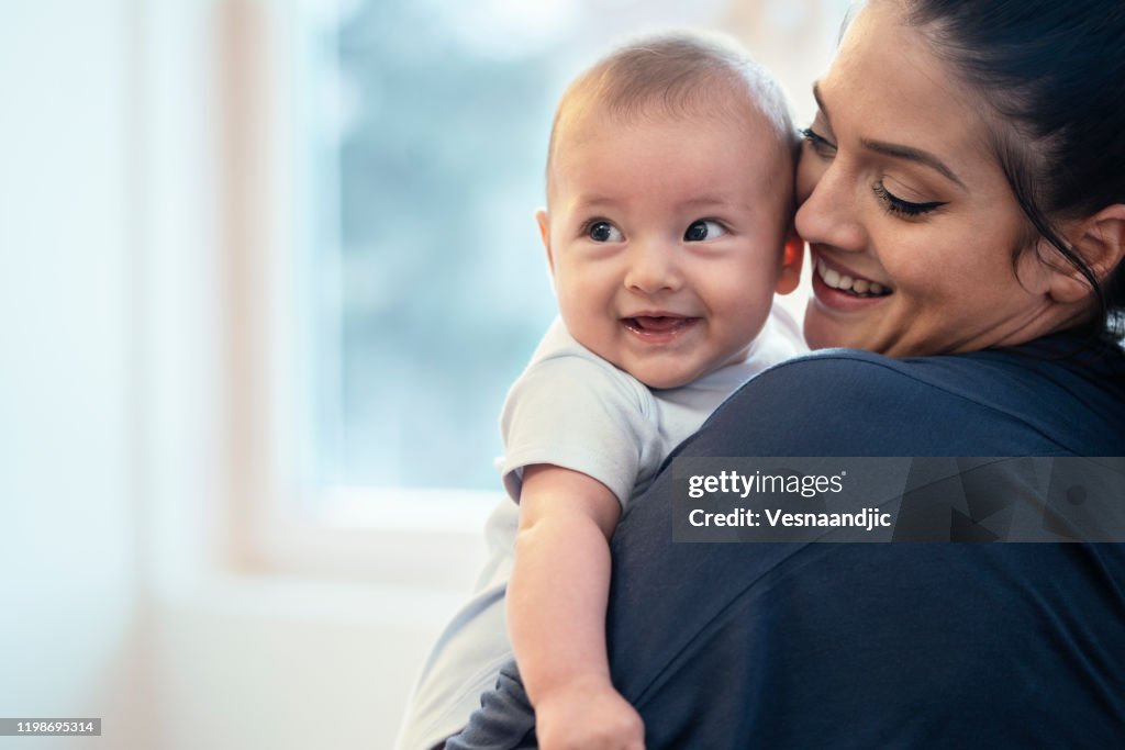 Mom and baby at home