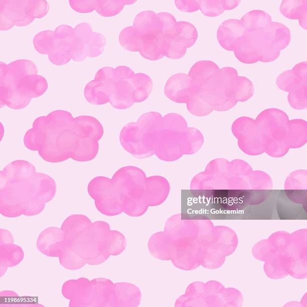 aquarell von hand bemalt rosa wolken nahtlose muster. netter hintergrund für baby-dusche-einladung, grußkarte, banner, poster, tag, etikett. - it's a girl stock-grafiken, -clipart, -cartoons und -symbole