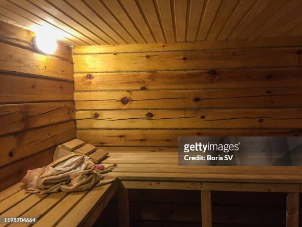 interior of russian sauna - banya stockfoto's en -beelden