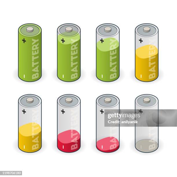 batteries discharging - electrolyte stock illustrations