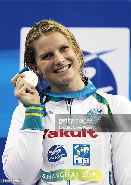 Leisel Jones of Australia smiles after winning the silver medal in the Women's 100m Breaststroke Final during Day Eleven of the 14th FINA World...