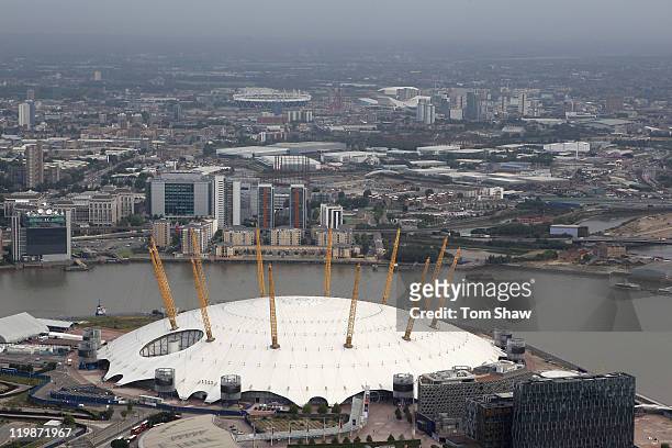Aerial view of the North Greenwich Arena, also known as The Dome, which will host Artistic Gymnastics, Trampoline, Basketball andWheelchair...
