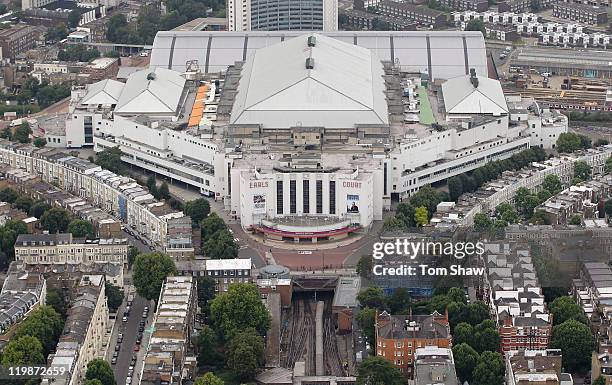 Aerial view of Earls Court which will host Volleyball events during the London 2012 Olympic Games on July 26, 2011 in London, England.