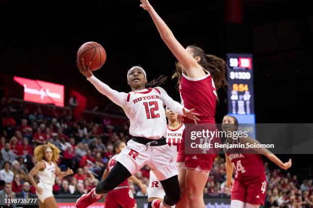 Khadaizha Sanders of the Rutgers Scarlet Knights during a game against the Indiana Hoosiers at Rutgers Athletic Center on December 31, 2019 in...