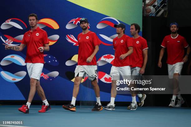 Russian captain Marat Safin leads his team onto the court during day nine of the 2020 ATP Cup at Ken Rosewall Arena on January 11, 2020 in Sydney,...