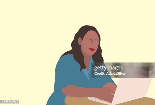 young girl using a laptop at cafe - cafe interior stock illustrations