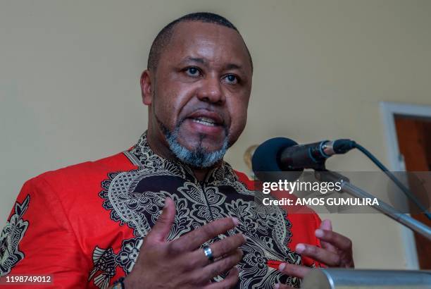 Malawi's re-instated Vice President, Saulos Chilima, speaks at a press conference at his private residence in Lilongwe on February 5, 2020 following...