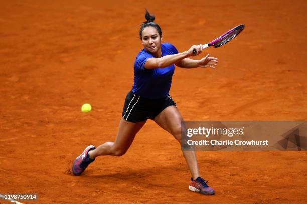 Great Britain's Heather Watson in action during a practice session prior to the Fed Cup Qualifier match between Slovakia and Great Britain at AXA...