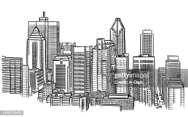 tall buildings urban landscape - montreal downtown stock illustrations