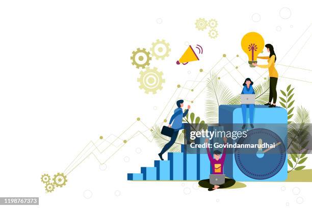 stockillustraties, clipart, cartoons en iconen met time management - people banner