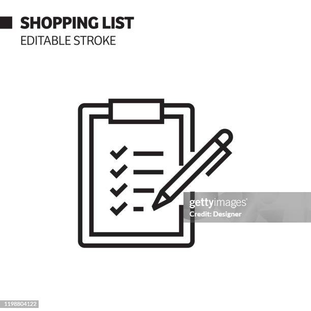 shopping list line icon, outline vector symbol illustration. pixel perfect, editable stroke. - grocery shopping list stock illustrations