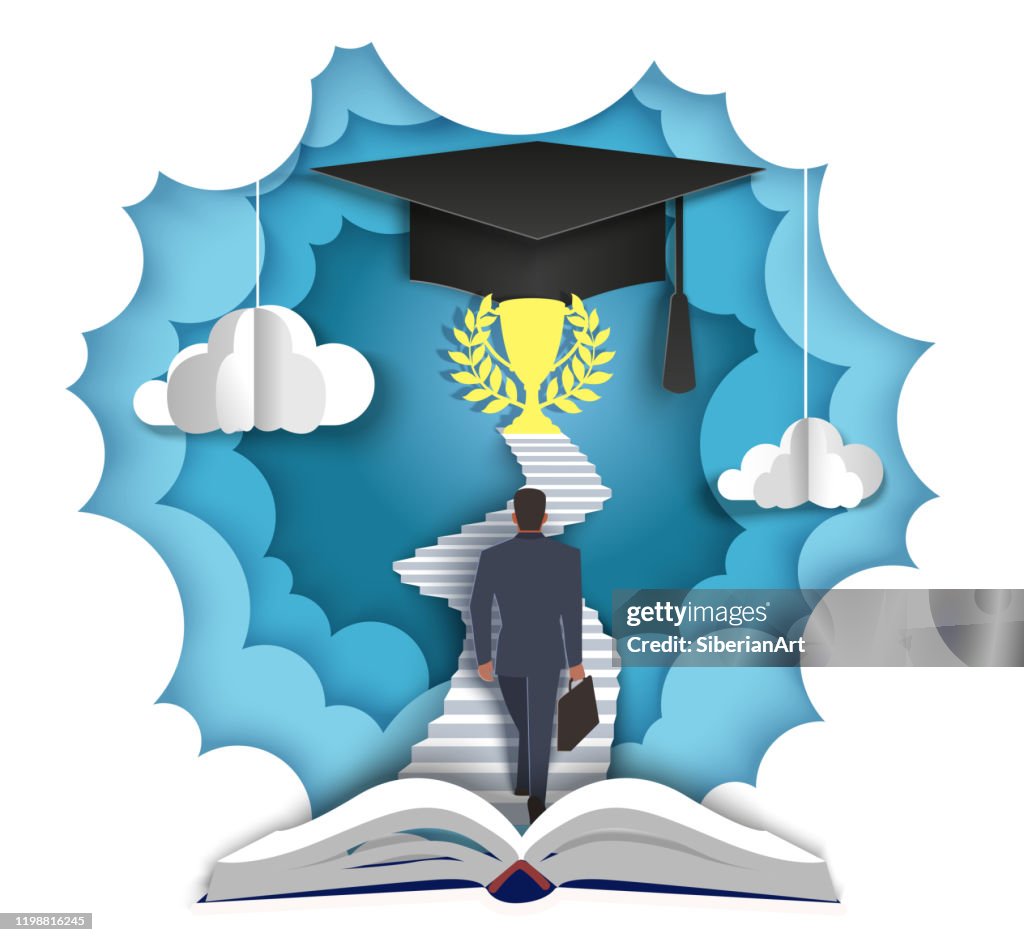 Path To Knowledge Vector Illustration In Paper Art Style High-Res ...