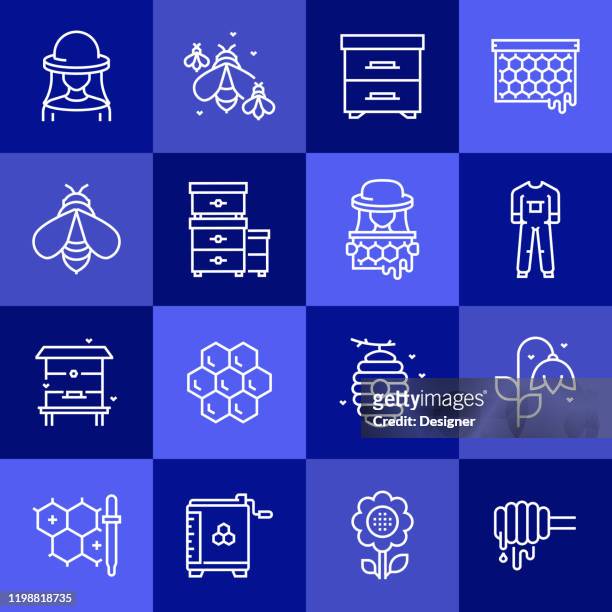 simple set of apiary related vector line icons. outline symbol collection. - worker bee stock illustrations