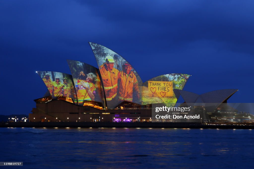 Sydney Opera House Sails Light Up In Support Of Australians Affected By Bushfires