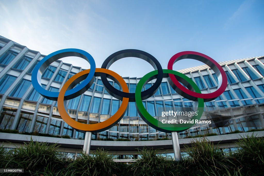 Ioc Rings The Olympic Rings sit on display outside the International Olympic ...
