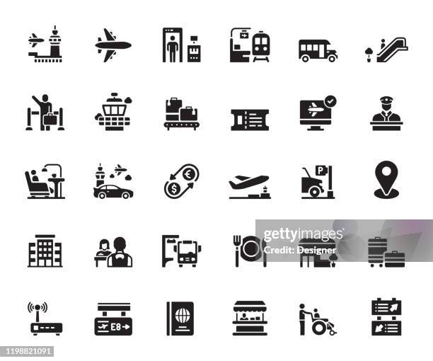 simple set of airport elements related vector icons. symbol collection. - boarding stock illustrations