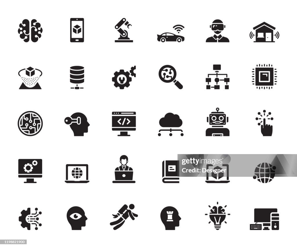 Einfache Satz von künstlichen Intelligenz verwandte Vektor-Icons. Symbol-Sammlung.