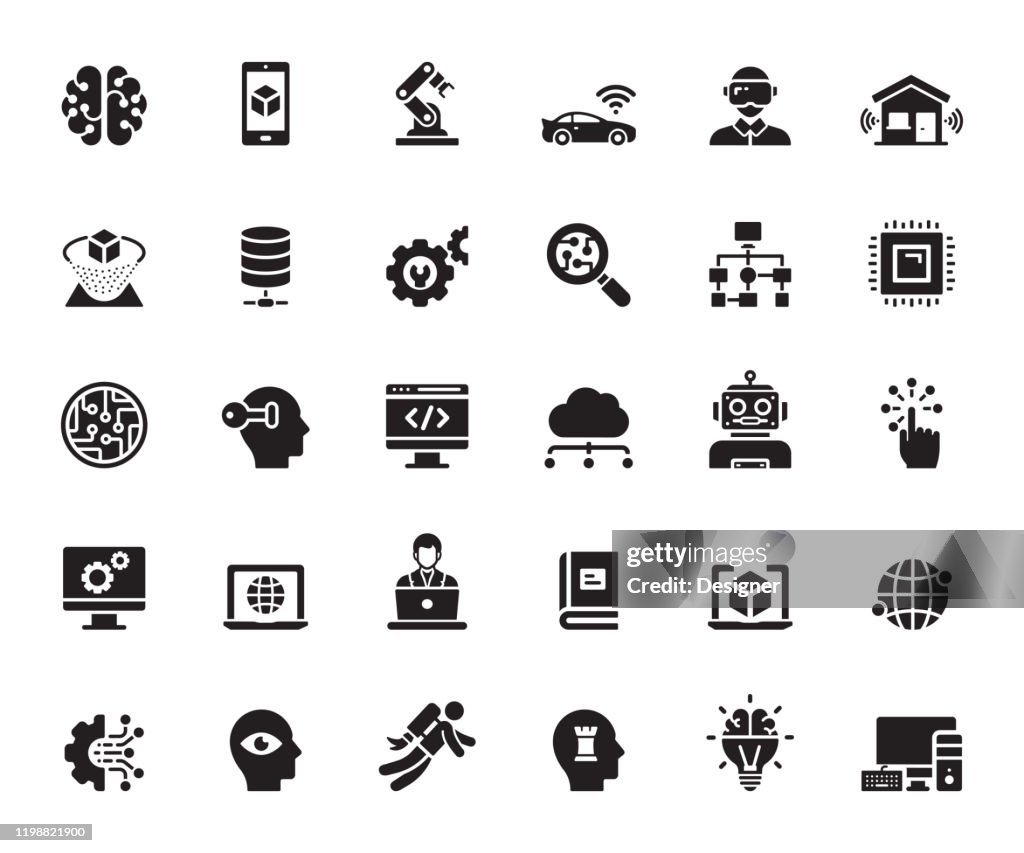 Enkel uppsättning av artificiell intelligens relaterade vektor ikoner. Symbol samling.