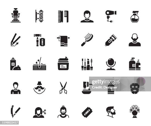 stockillustraties, clipart, cartoons en iconen met eenvoudige set van barber shop gerelateerde vector iconen. symbool verzameling. - kapsalon