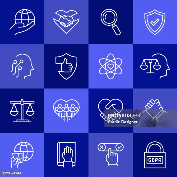 ilustraciones, imágenes clip art, dibujos animados e iconos de stock de conjunto simple de iconos de línea vectorial relacionados con la ética empresarial. colección de símbolos de esquema - mision