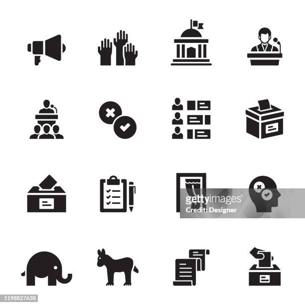 illustrazioni stock, clip art, cartoni animati e icone di tendenza di set semplice di icone vettoriali correlate alle elezioni. insieme symbol - governo
