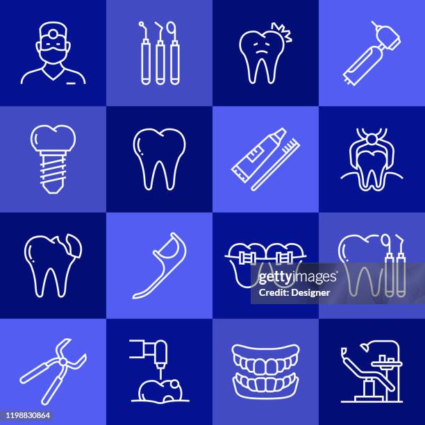 stockillustraties, clipart, cartoons en iconen met eenvoudige set van tandheelkundige gerelateerde vector lijn iconen. outline symbol-collectie - toothache