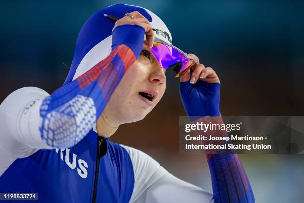 Olga Fatkulina of Russia competes in the Ladies 500m during day 2 of the ISU European Speed Skating Championships at ice rink Thialf on January 11,...