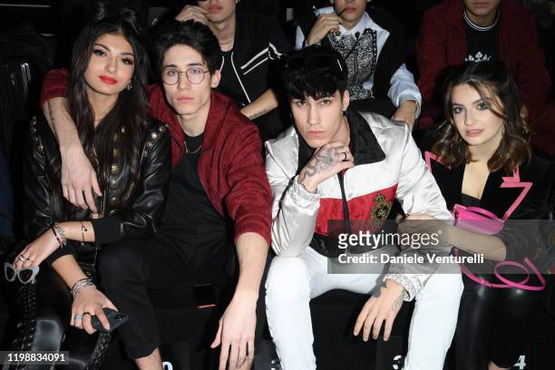 Elisa Maino, Diego Lazzari, Gianmarco Rottaro and Marta Losito are seen at Dolce & Gabbana Front Row during Milan Men's Fashion Week Fall/Winter...