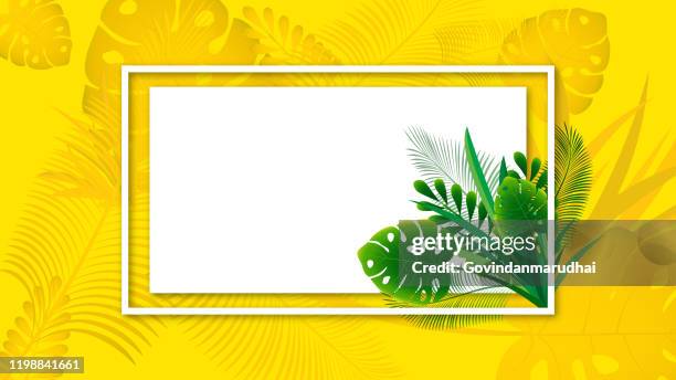 spring background and green leaves with paper card note - food yellow background stock illustrations
