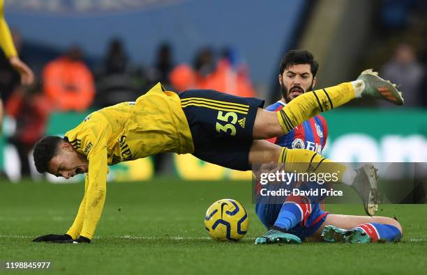 Gabriel Martinelli of Arsenal is fouled by James Tomkins of Palace during the Premier League match between Crystal Palace and Arsenal FC at Selhurst...