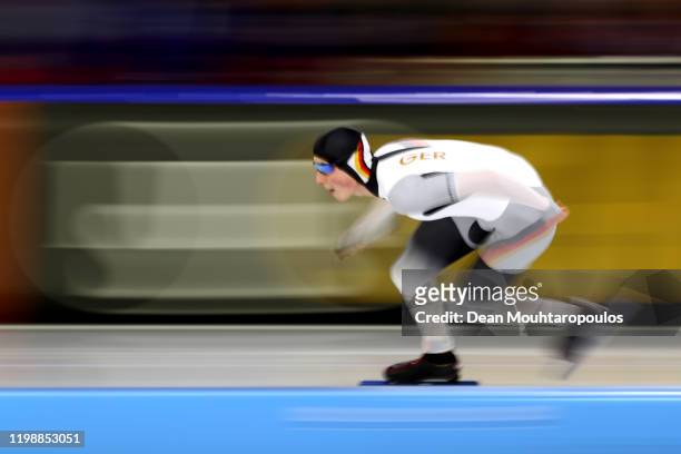 Jeremias Marx of Germany competes in the 500m Mens Final during the ISU European Speed Skating Championships at the Thialf Arena on January 11, 2020...