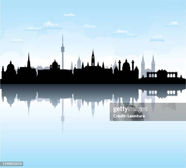 vienna skyline (all buildings are complete and moveable) - vienna city hall stock illustrations