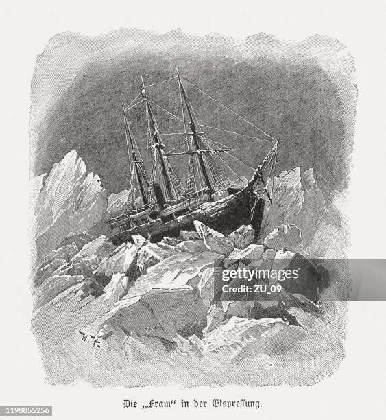 fridtjof nansen's fram expedition (1893-1896), wood engraving, published in 1898 - pack ice stock illustrations