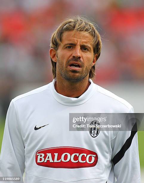 Marco Storari of Juventus FC warms up before playing against Sporting Clube De Portugal during their World Football Challenge friendly match on July...