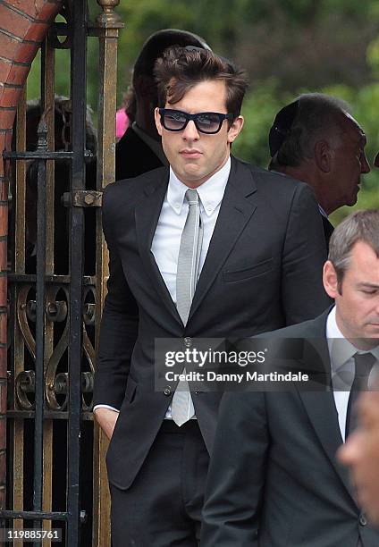 Producer Mark Ronson attends a service for the cremation of Amy Winehouse at Golders Green Crematorium on July 26, 2011 in London, England.