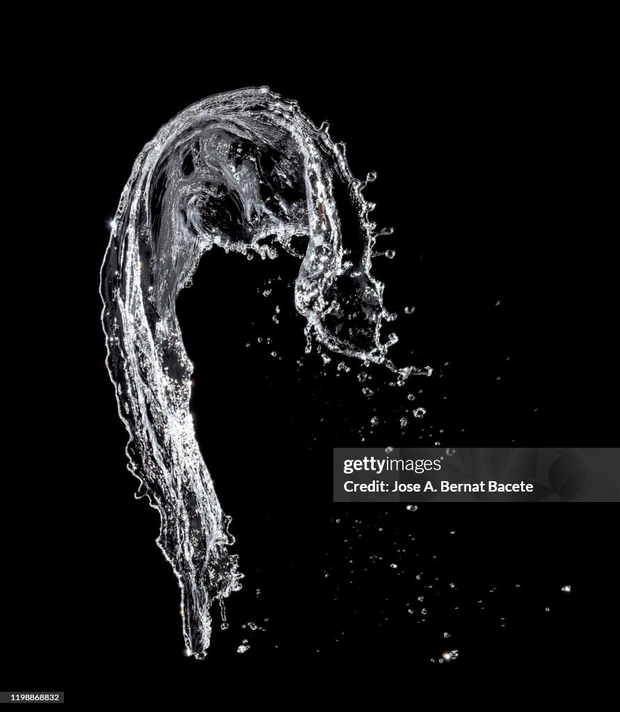 Figures and abstract forms of water on a black background.