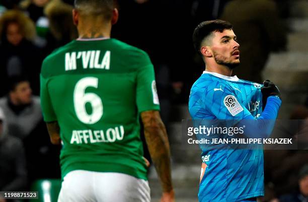 Marseille's Serbian forward Nemanja Radonjic celebrates after scoring his team's second goal during the French L1 football match between...