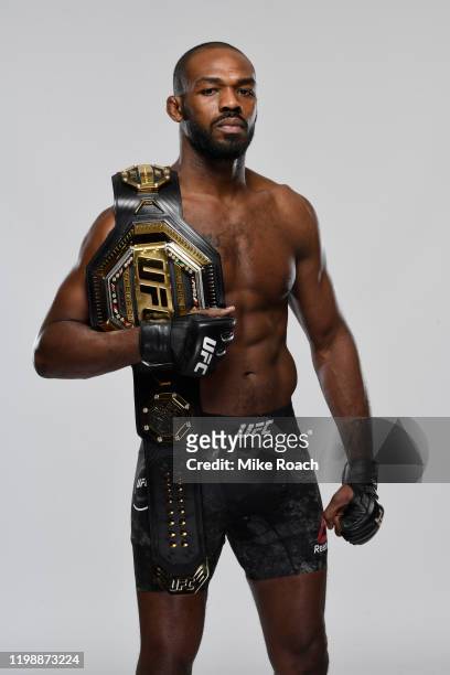 Jon Jones poses for a portrait during a UFC photo session on February 5, 2020 in Houston, Texas.
