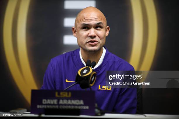 Dave Aranda of the LSU Tigers attends media day for the College Football Playoff National Championship on January 11, 2020 in New Orleans, Louisiana.