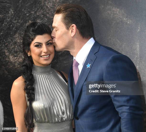 Shay Shariatzadeh and John Cena arrives at the Premiere Of Universal Pictures' "Dolittle" at Regency Village Theatre on January 11, 2020 in Westwood,...